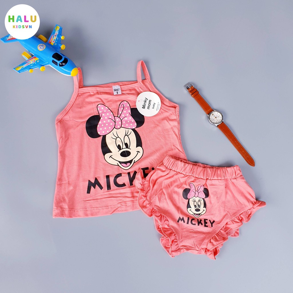 Set bộ hè 2 dây bé gái Minky Mom thun lạnh hình chuột Mickey - Halukidsvn.B2D01