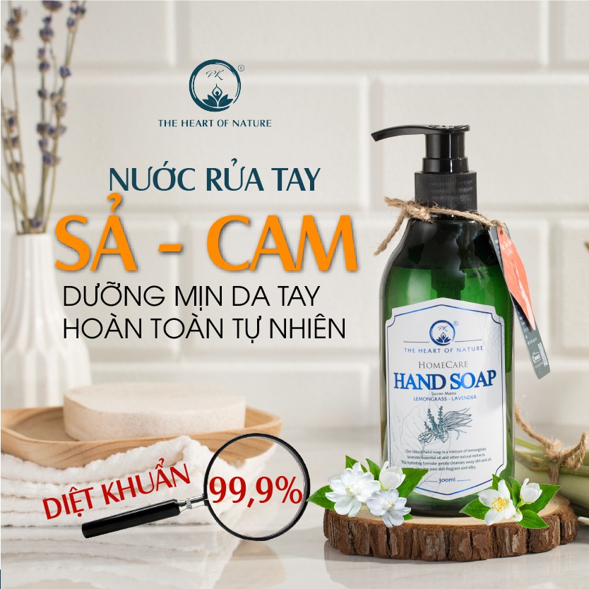 Nước rửa tay tinh dầu thảo mộc PK 300ml - kết hợp tinh dầu Tràm Trà, thành phần hữu cơ, an toàn da tay