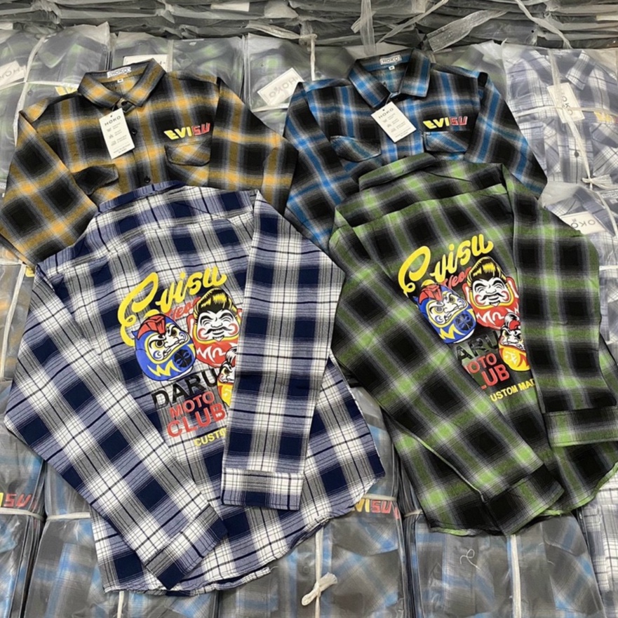 Áo Sơ Mi Nam Tay Dài EVISU CLUB Vải Nỉ Caro Cao Cấp Siêu Mềm Phong Cách Moto Club Thời Trang Hot Trend Mới