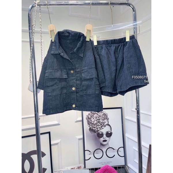 Set bộ jean lai phối viền ren phối quần short