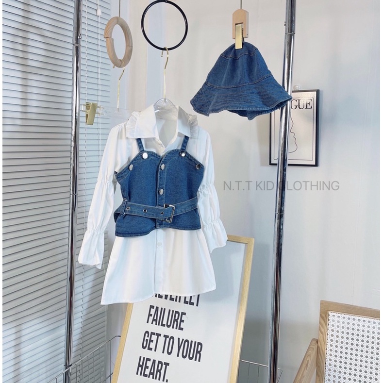 sét 4 chi tiết gile bò áo sơ mi dáng váy bé gái (hàng shop )