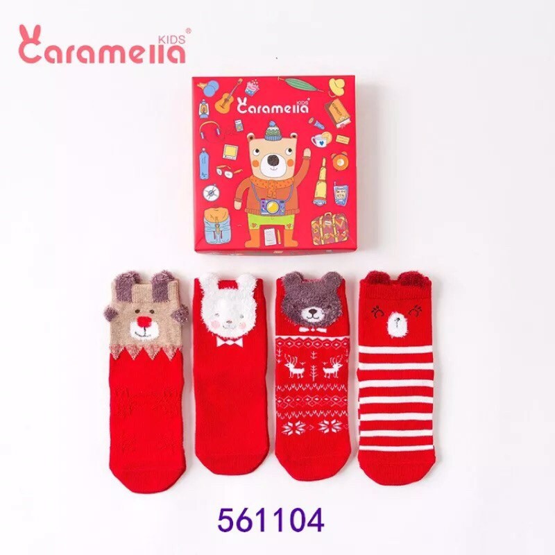 Set 4 đôi tất nữ cao cấp cổ cao hình thú hãng Caramella chất vải cotton co giãn mềm mại