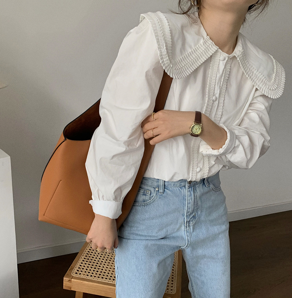 Áo sơ mi nữ màu trơn cổ búp bê xinh xắn đáng yêu 42767