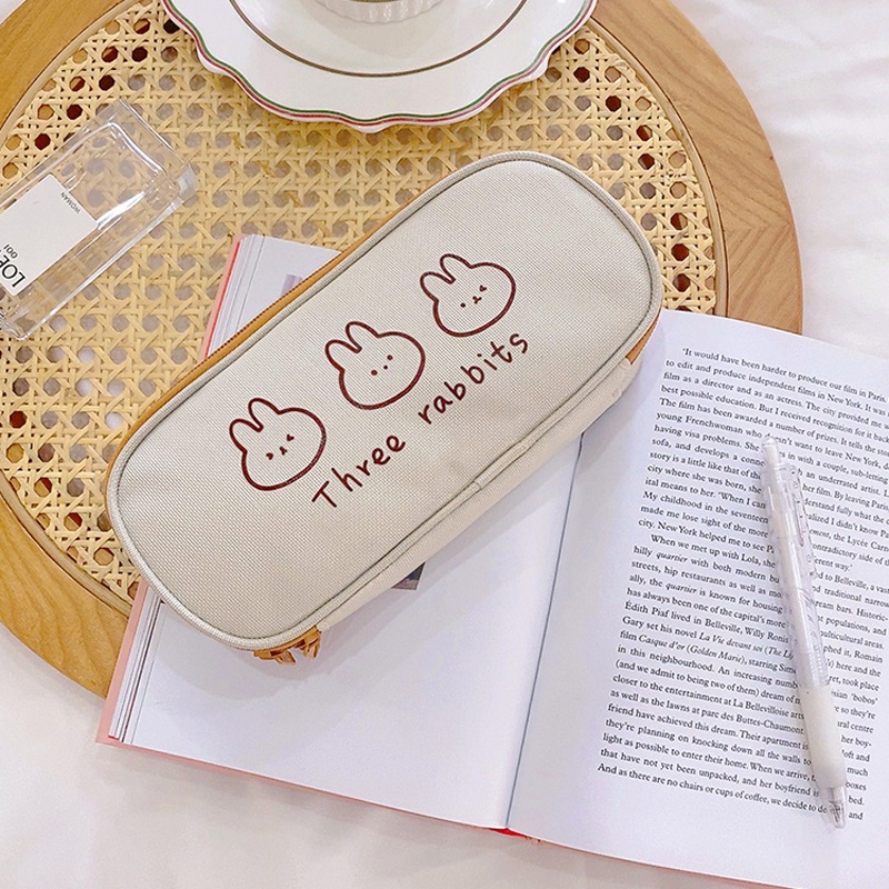 Ông Giấy 4 kiểu Canvas Hộp đựng bút chì Phim hoạt hình Gấu dễ thương Cô gái Trái tim Túi văn phòng phẩm INS Phong cách Học sinh Đồ dùng học tập Văn phòng phẩm Túi bút chì