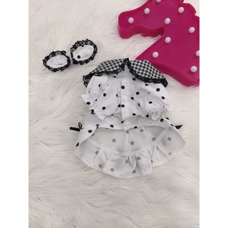 Set đầm chấm bi kèm nơ chó mèo