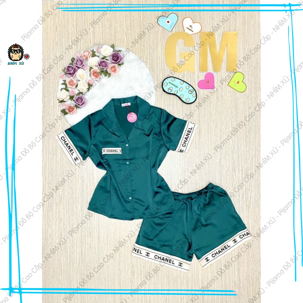 Đồ Bộ Ngủ Pijama Mặc Nhà Vải Satin Cao Cấp CC viền Quần Đùi Áo Tay Ngắn | BigBuy360 - bigbuy360.vn