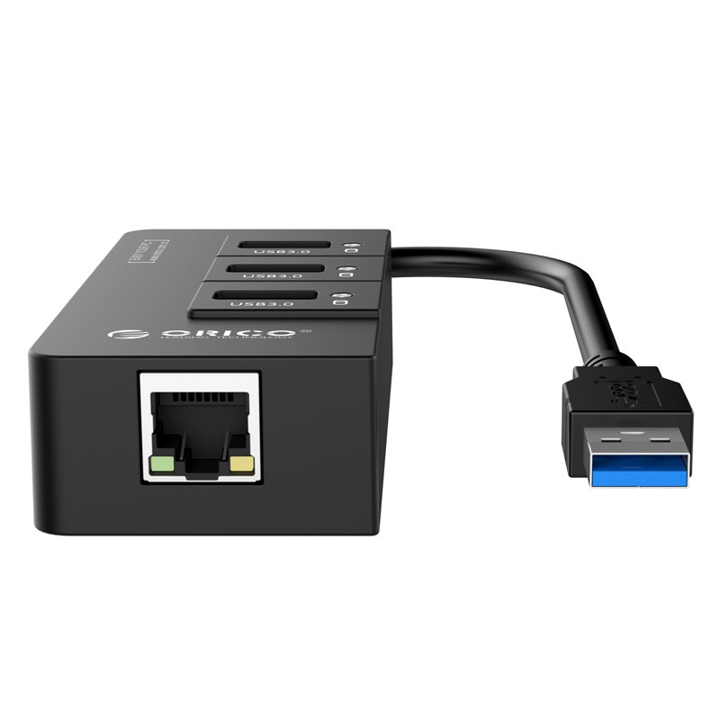 Bộ chia USB HUB 3 cổng USB 3.0 tích hợp cổng Lan Gigabit Orico HR01-U3 Đen