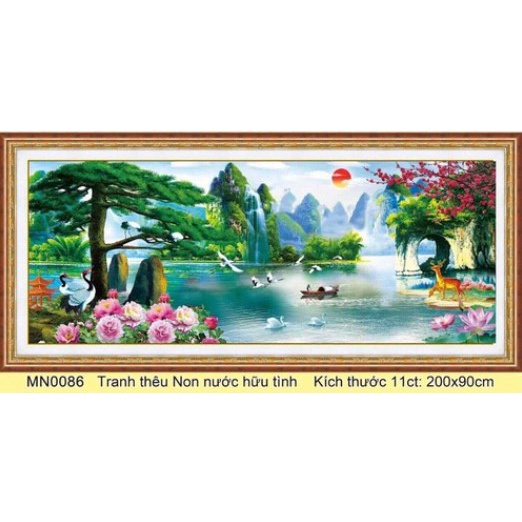 TRANH THÊU CHỮ THẬP PHONG CẢNH NON NƯỚC HỮU TÌNH MN0086 - (200x90)  MN0070 - (120x6)  MN0069 - (200x90)