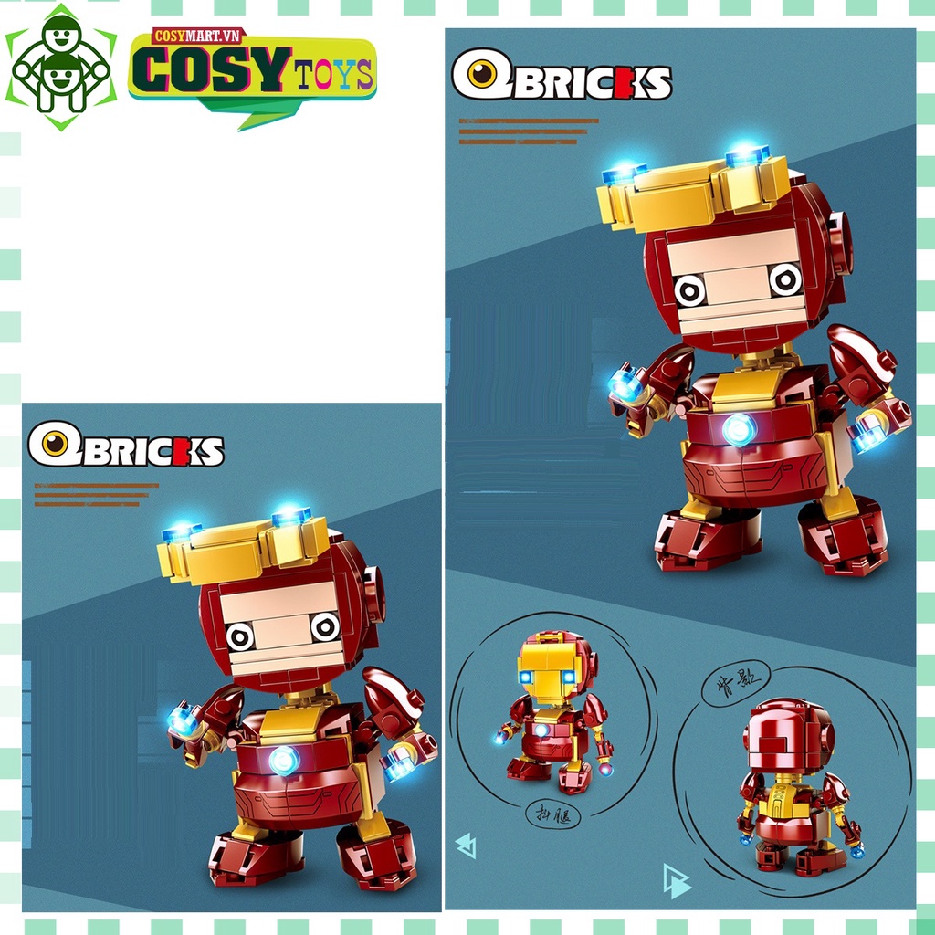 Đồ chơi lắp ghép xếp hình Iron Man của phe Avenger với 216 mảnh ghép, mẫu lớn, khớp có cử động được và nhiều chi tiết ch