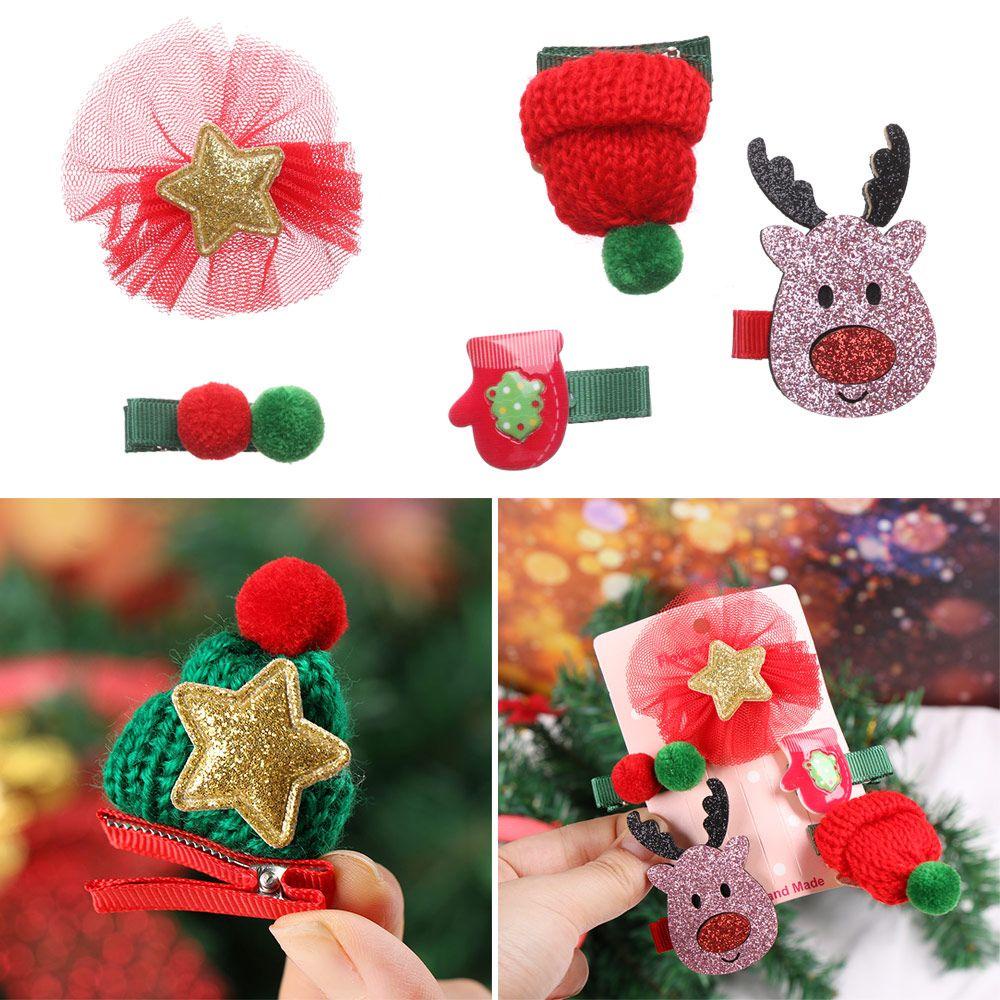 Bộ 5 Kẹp Tóc Họa Tiết Người Tuyết / Vớ Xinh Xắn Cho Bé Gái