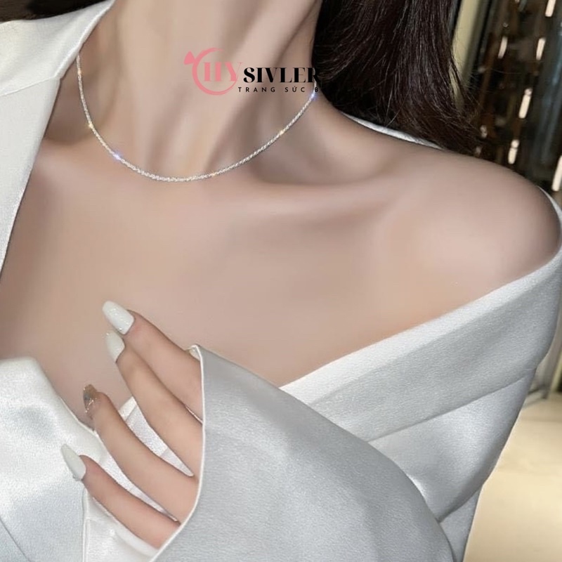 Dây chuyền bạc ta xù kim sa lấp lánh sang chảnh dây chuyền nữ bạc thật CHY SILVER