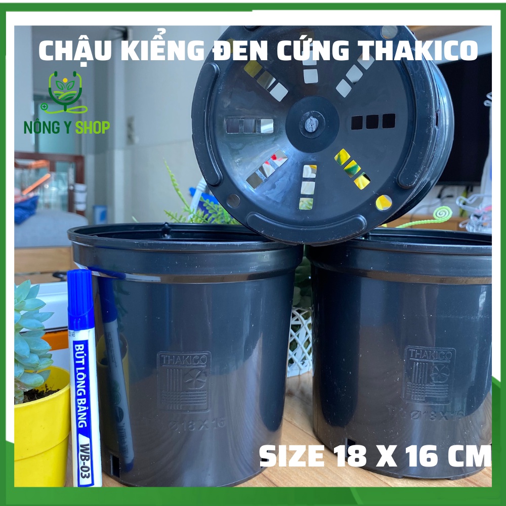 Size 18-16cm, 20-16cm Chậu nhựa đen cứng tròn - Chậu Thakico - trồng hoa, cây kiểng lá - sen đá, thoát nước tốt