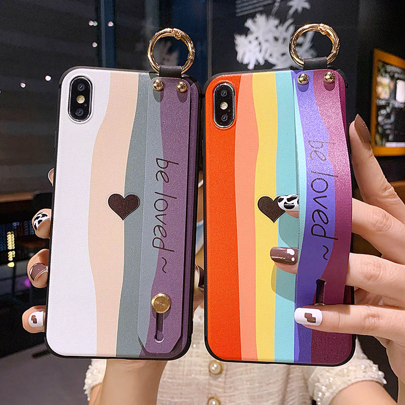 Samsung A42 A32 A52 A12 A72 A31 A50 A50S A30S A70 A51 A71 4G 5G A7 2018 Case Wristband Rainbow Cases Phone Casing