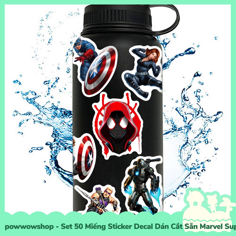 [Sẵn VN - Hỏa Tốc] Set 50 Miếng Sticker Decal Cắt Sẵn DIY Dán Trang Trí Vật Dụng Mẫu Marvel Superheroes Avenger Power