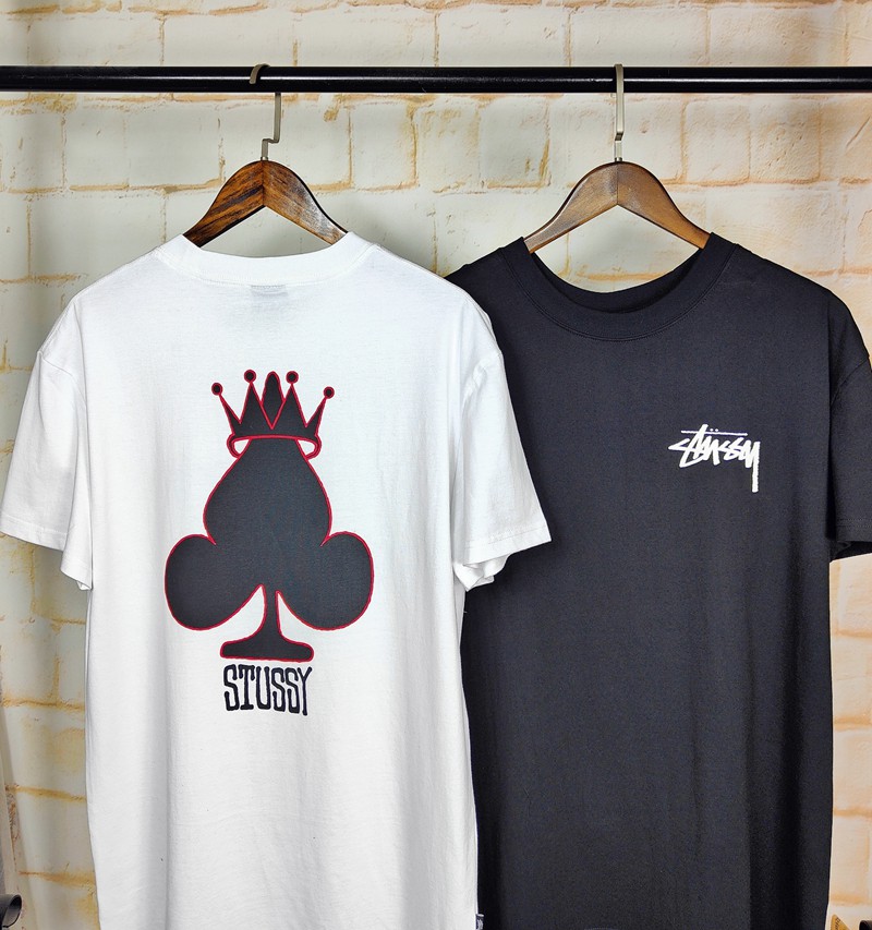 STUSSY Áo thun tay ngắn in hình vương miện thời trang cho cặp đôi