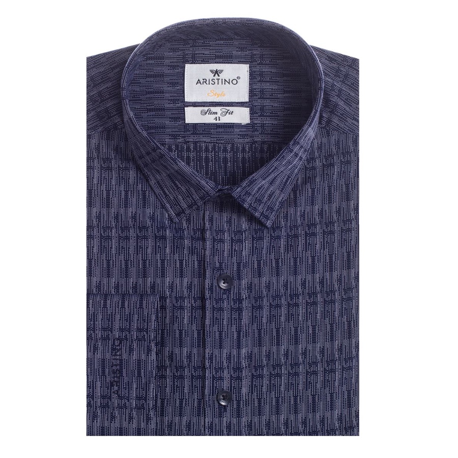 Áo sơ mi nam dài tay nam ARISTINO ALS58108 tím than sược trắng, dáng slimfit, chất liệu bamboo sợi tre