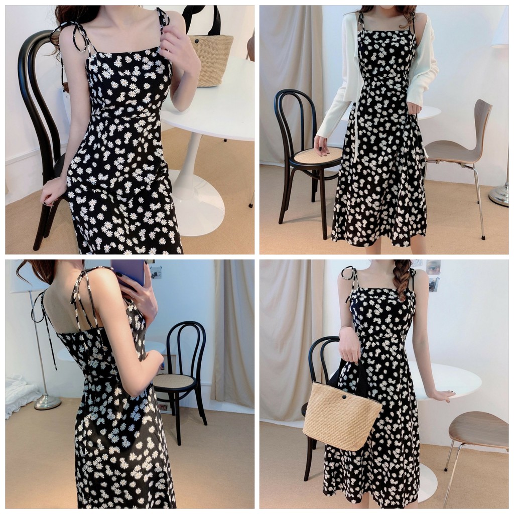 Váy hai dây hoa cúc siêu đẹp - đầm hai dây hoa cúc ulzzang ( hình shop tự chụp/sẵn ) HD02