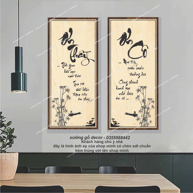 Tranh treo tường thư pháp bằng gỗ câu đối. Qùa Tặng Gia Đình, Người Thân, Bạn Bè, Đối Tác