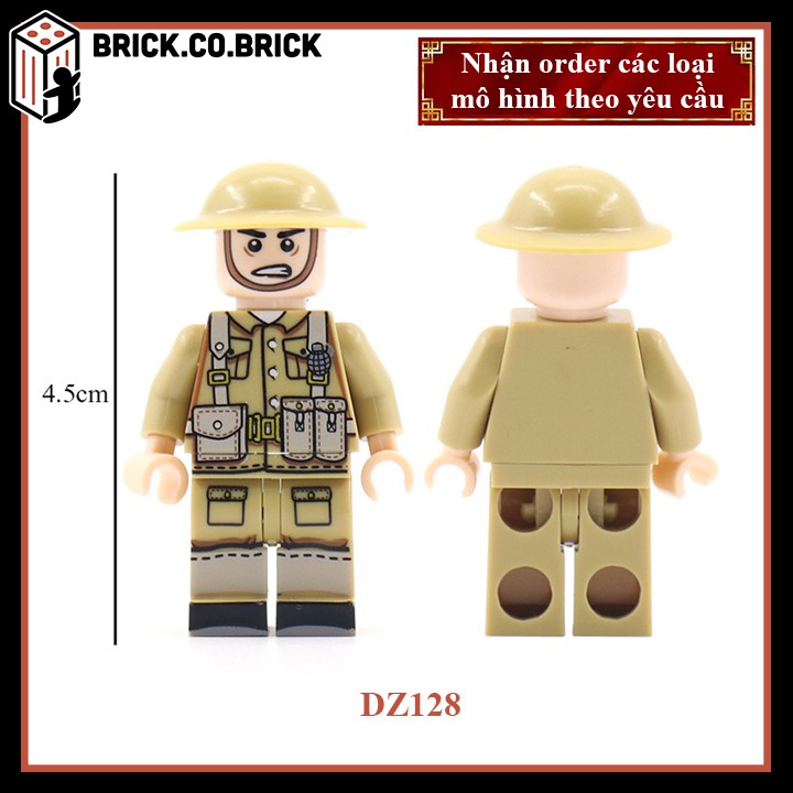 Phụ kiện MOC Army- Lính Anh thế chiến 2- Đồ chơi lắp ráp minifig và non-lego mô hình sáng tạo trang trí quân đội- DZ128