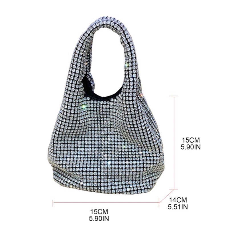 Túi cầm tay nữ bucket túi rút da đá pha lê bling bling có hộp
