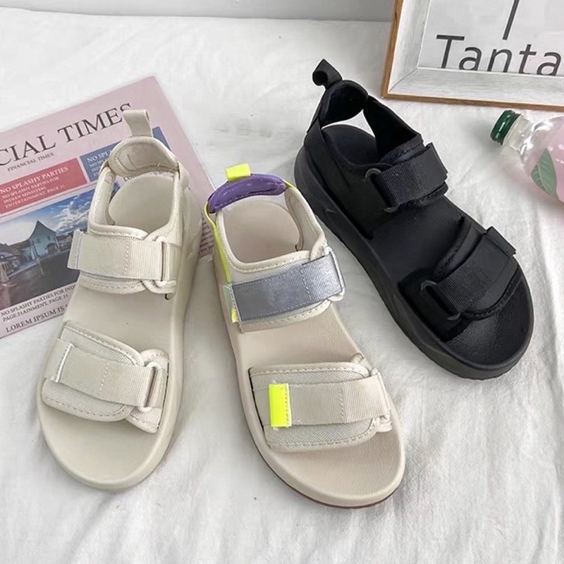 Sandal quai hậu vải dù phối vạt màu vàng xanh nổi bật