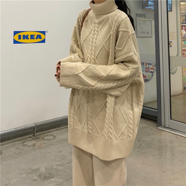 Áo Len Cổ Cao Dáng Rộng Thiết Kế Mới Thời Trang Theo Phong Cách Hàn Quốc Cho Nữ