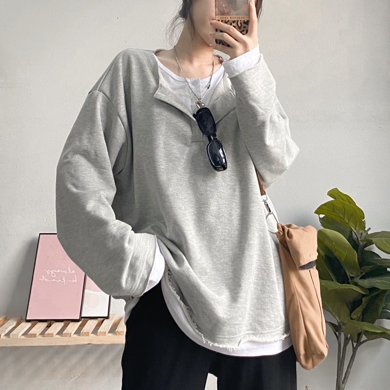 Áo nỉ mịn mix 2 lớp trend 2021