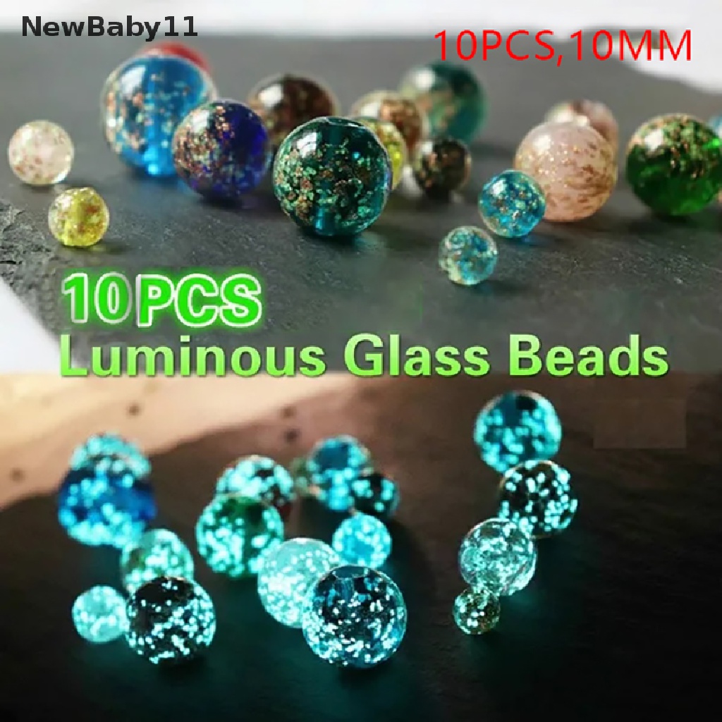 Set 10 Hạt Thủy Tinh Tròn 10mm Phát Sáng Dùng Làm Trang Sức Thủ Công DIY