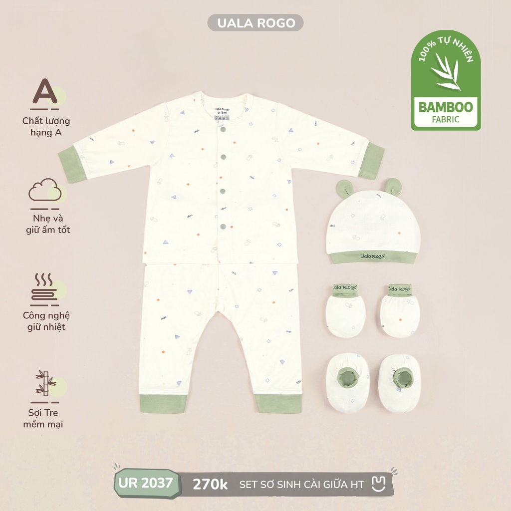 SET sơ sinh UALA & ROGO full đồ trắng in hình vải petit mềm mịn 2037