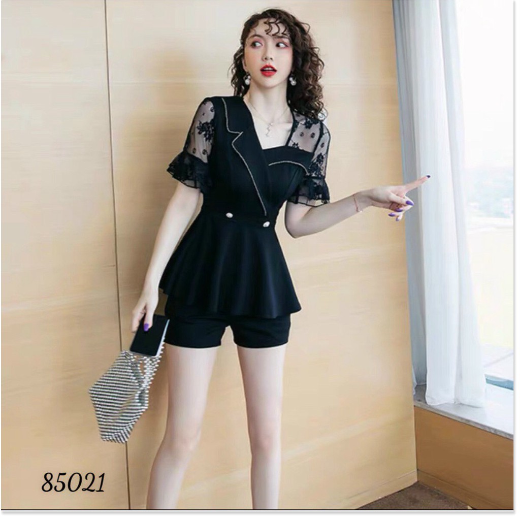 SET VÁY UMI ĐEN PHỐI LƯỚI KIM TUYẾN SANG TRỌNG THỜI TRANG MỚI KME