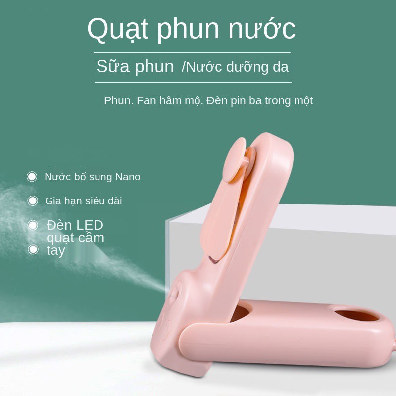 USB đa năng quạt nhỏ đồng hồ nước phun sương tạo ẩm đèn pin sạc học sinh điện im lặng