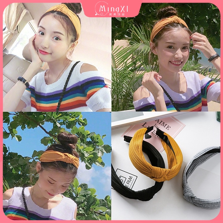 Băng Đô Cài Tóc Bản Rộng Thắt Nút Nhiều Màu Sắc Phong Cách Hàn Quốc Thời Trang Cho Nữ
