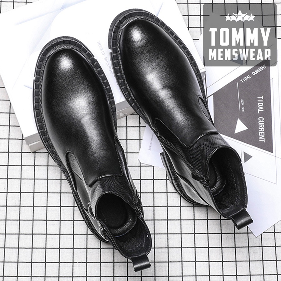 Giày Nam Cổ Cao Đen Khóa Kéo Da Bò Thật Đẹp TOMMY Giày Đen Nam Đế Cao Công Sở GNK158 | BigBuy360 - bigbuy360.vn
