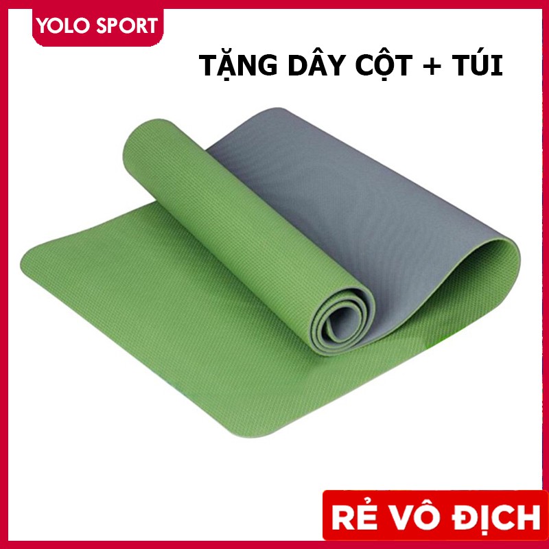 Thảm Tập Yoga Màu Xanh Rêu - 2 lớp TPE Dày 8mm Zera Mat Cao Cấp Chống Trơn Trượt - Tặng Kèm Dây Cột