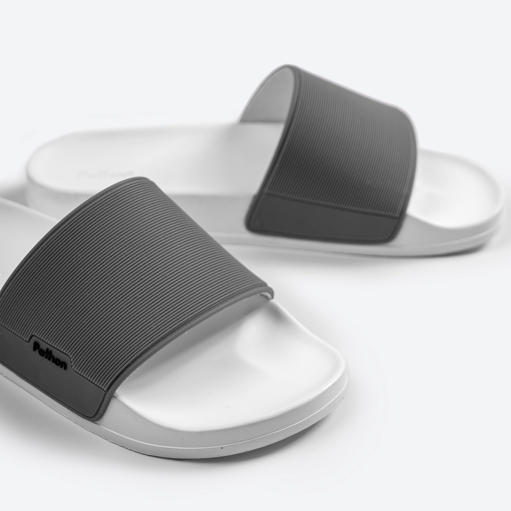 Dép nam nữ quai ngang slipper Pathon quai PVC và đế PU trắng quai xám SD28