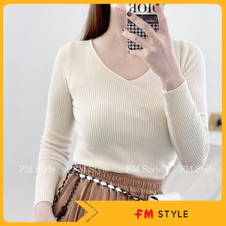 Áo len nữ FM Style tay dài cổ v dáng ôm basic thời trang thu đông 210913022