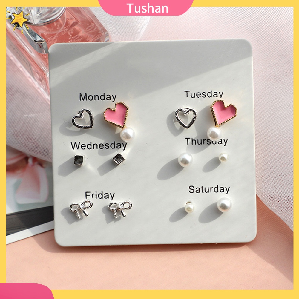 Bộ 6 Hoa Tai Hình Hoa Tuyết, Trái Tim, Lông Vũ Thời Trang