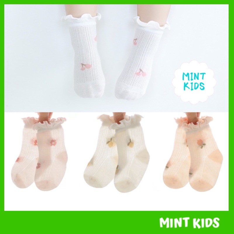 Tất lưới hoa quả NEMO BABY cổ bèo duyên dáng, cotton mềm mại cho bé 0 đến 3 tuổi