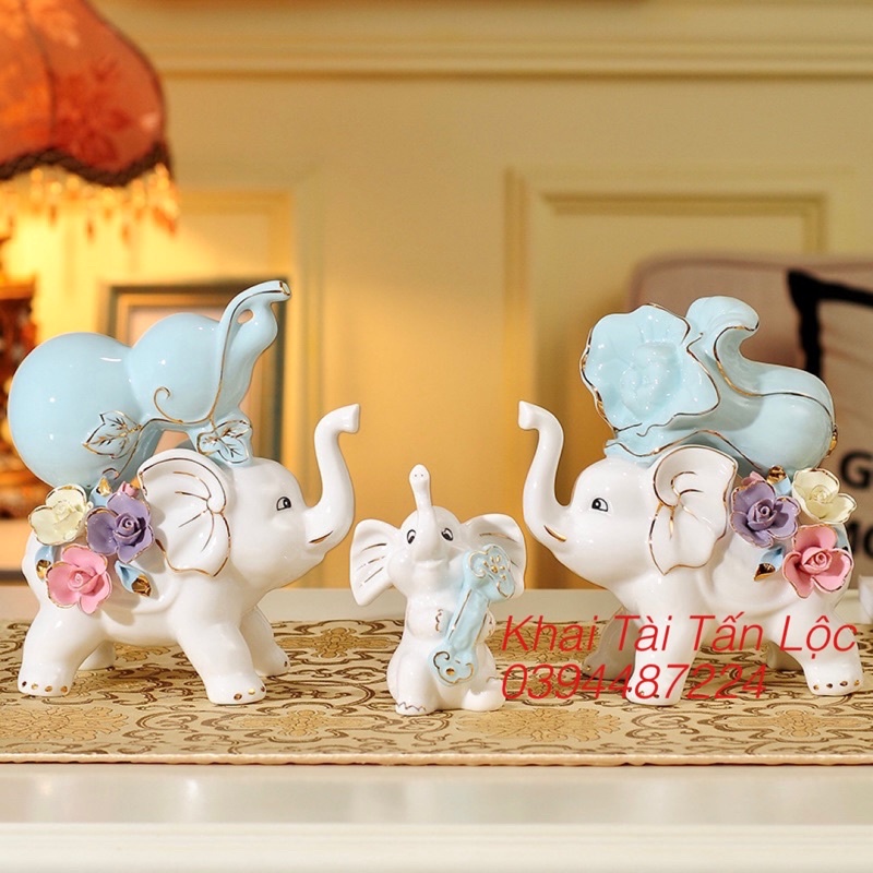 Bộ 3 tượng voi gốm sứ tài Lộc như ý