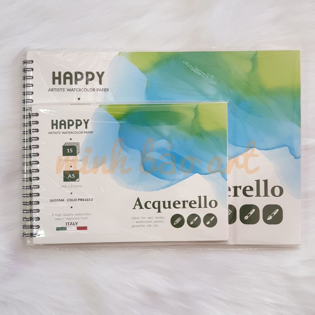 SỔ VẼ MÀU NƯỚC HAPPY 300 GSM (VÂN COLD, 15 TỜ)