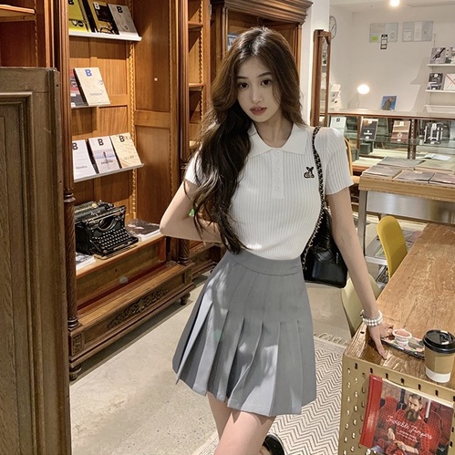 Áo thun XIAOZHAINV dệt kim tay ngắn dáng ôm phong cách Hàn Quốc thời trang cho nữ