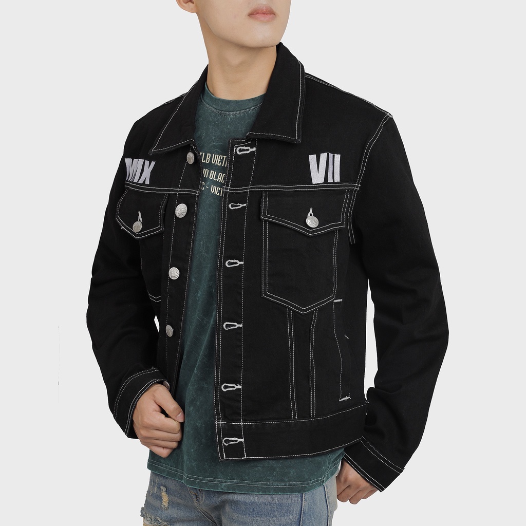 Áo Khoác Jeans Nam Màu Đen Cao Cấp Thêu Chữ Trắng Phong Cách Đường Phố Năng Động - TLB Vietnam