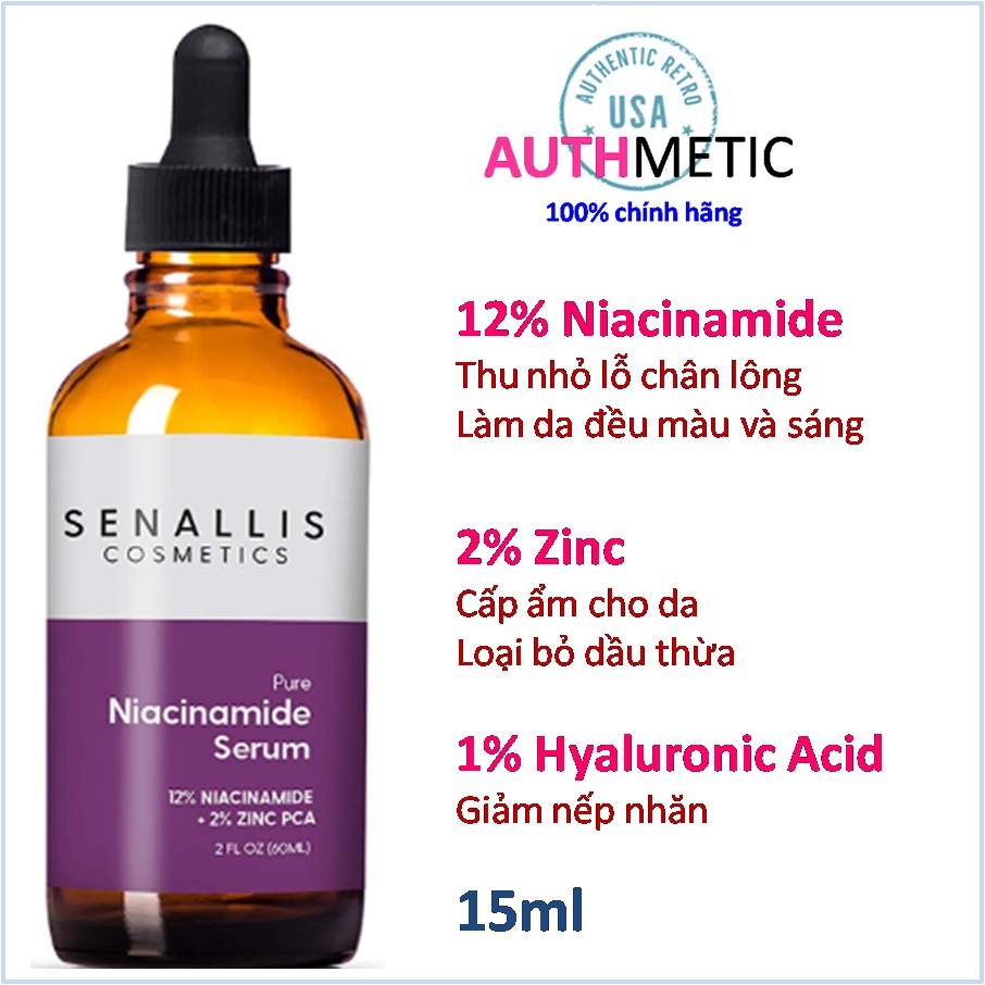 Tinh chất 12% Niacinamide 2% Zinc 1% Hyaluronic Acid - bill Mỹ