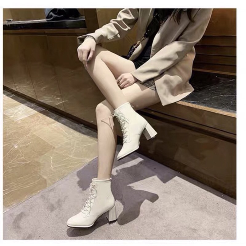 Boots da bóng buộc dây khoá sau cao 7cm | BigBuy360 - bigbuy360.vn