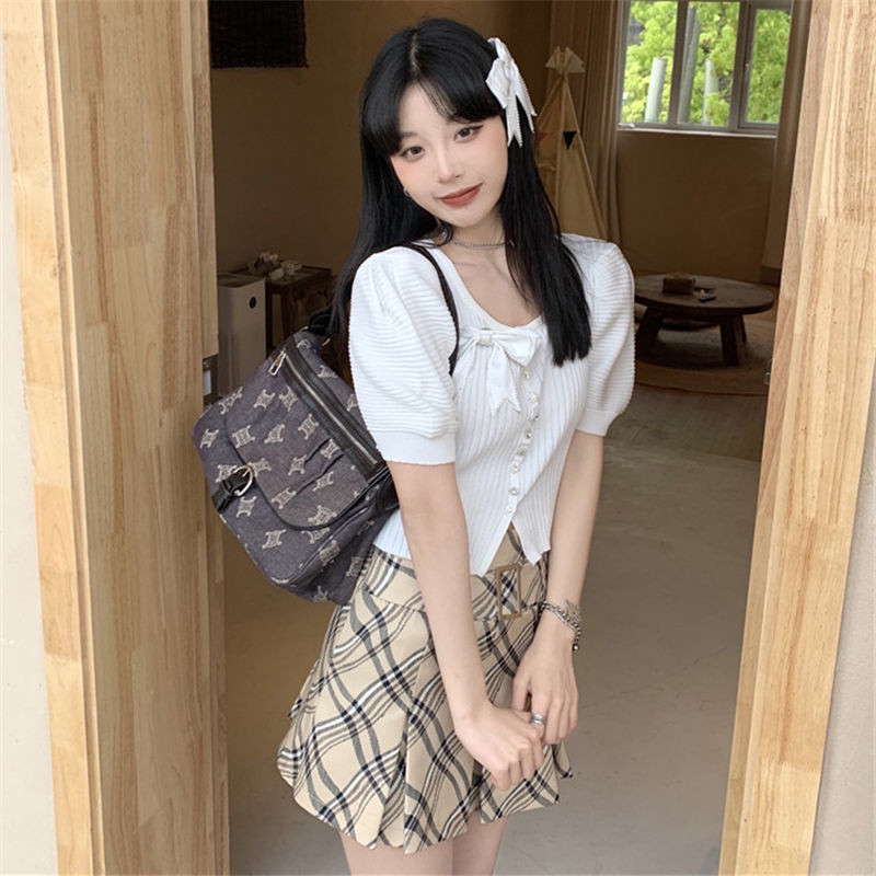 Áo Thun Tay Phồng Ngắn Thắt Nơ Ngọt Ngào Và Ngọt Ngào Thời Trang Mùa Hè Cho Nữ