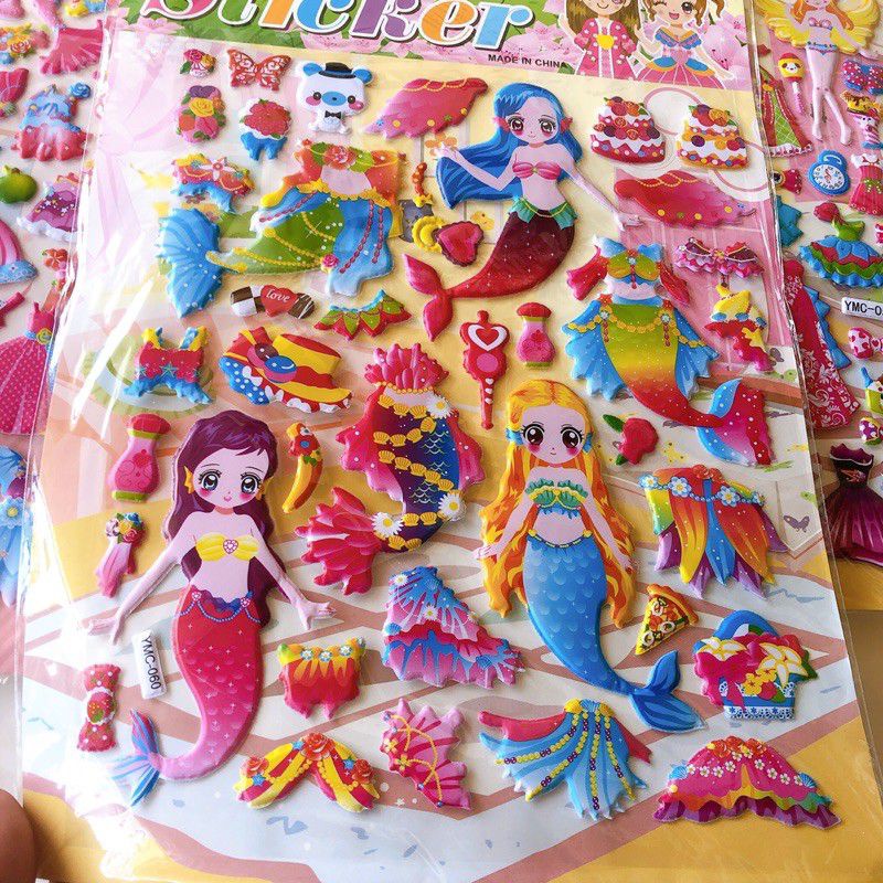 tệp 10 tờ dán sticker nổi công chúa