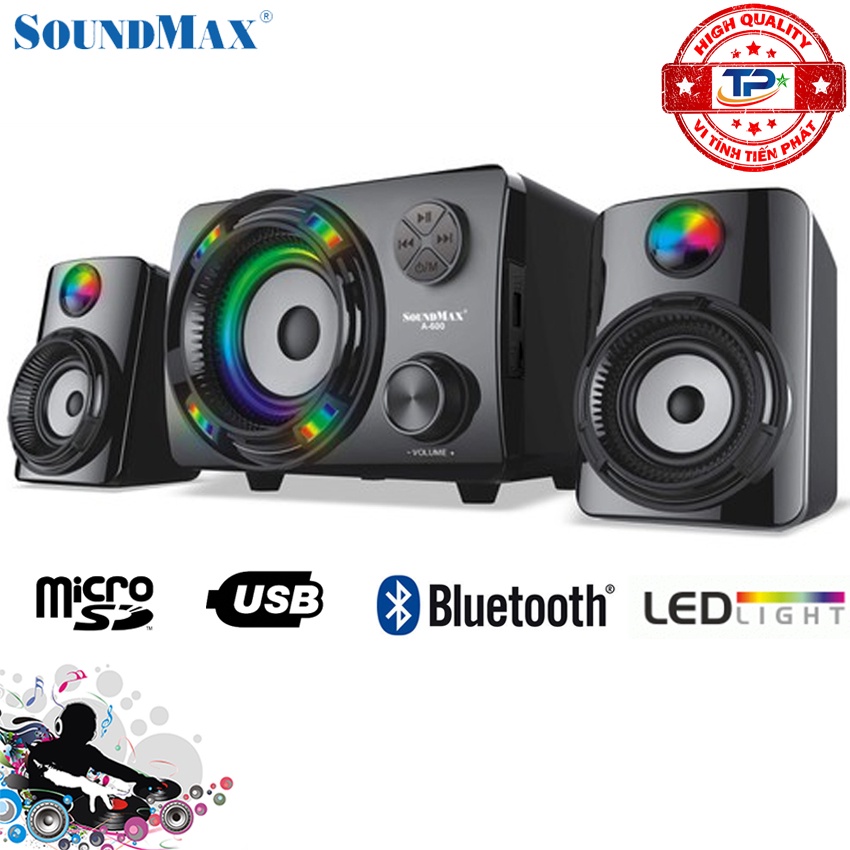 Loa Soundmax A600 (2.1) Bluetooth, USB, thẻ nhớ (16W) đèn LED RGB đổi màu theo điệu nhạ