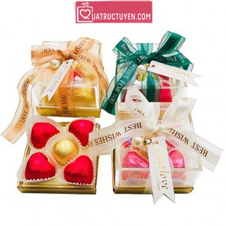 Socola Valentine LuvChocolate Trái Tim Vàng Son - Hộp trong suốt 5 viên thắt nơ, quà tặng lãng mạn