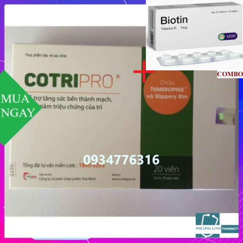 Combo Biotin 5mg+ COTRIPRO - CO BÚI TRĨ, NGỪA TÁO BÓN, BỀN VỮNG THÀNH MẠCH