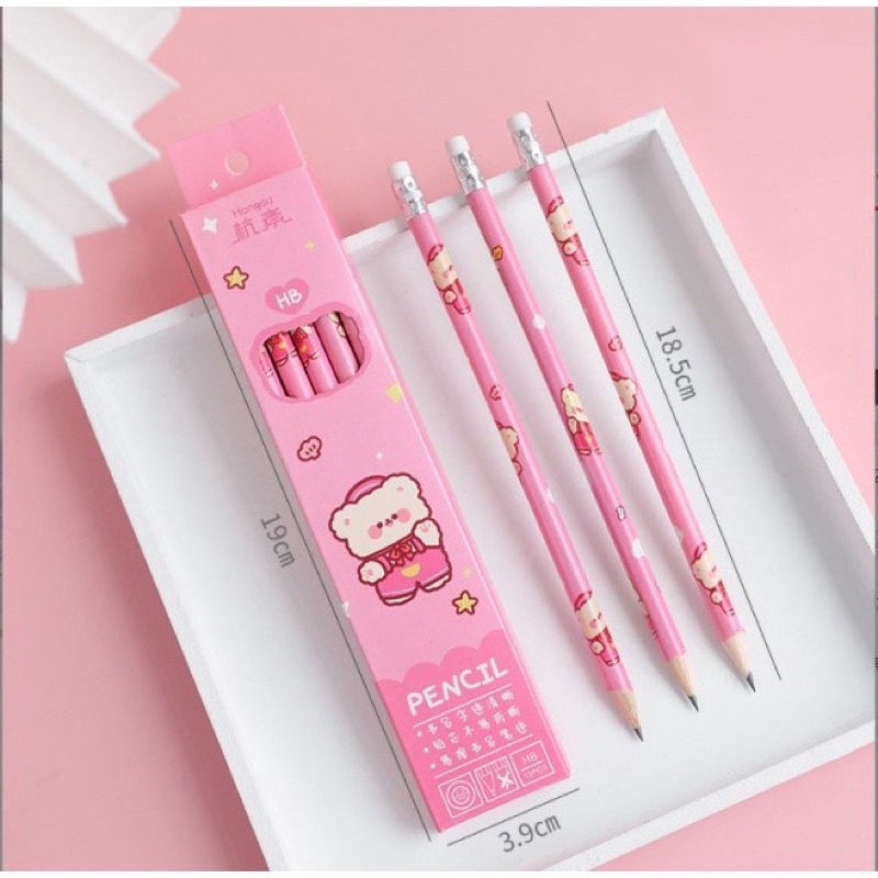 1 Cây bút chì gỗ có đầu tẩy tiện lợi cho học sinh sinh viên, họa tiết dễ thương